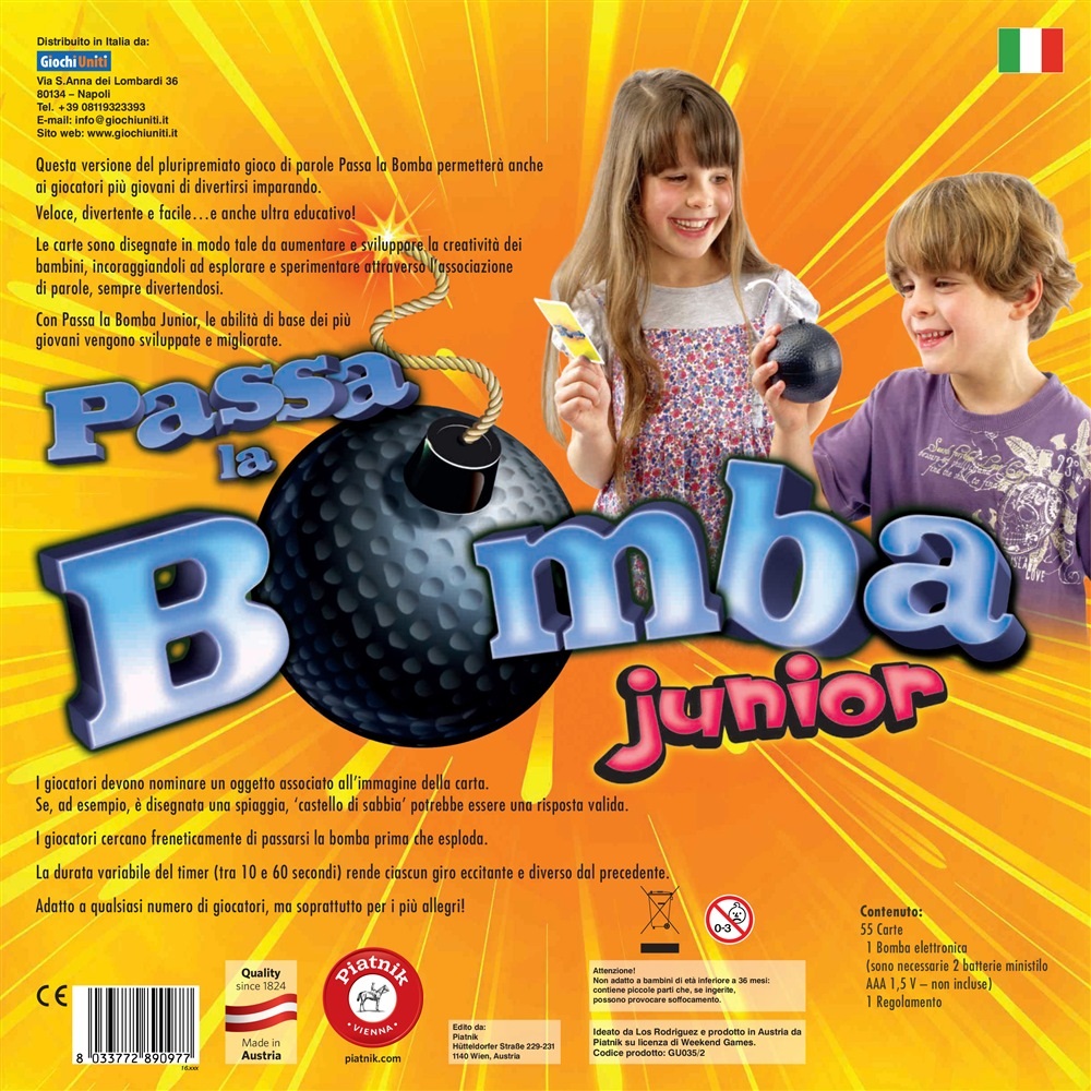 Giochi Uniti Passa la Bomba Junior - Gioco da Tavolo Educativo per Bambini, 2 Giocatori, 5 Anni, Edizione Italiana