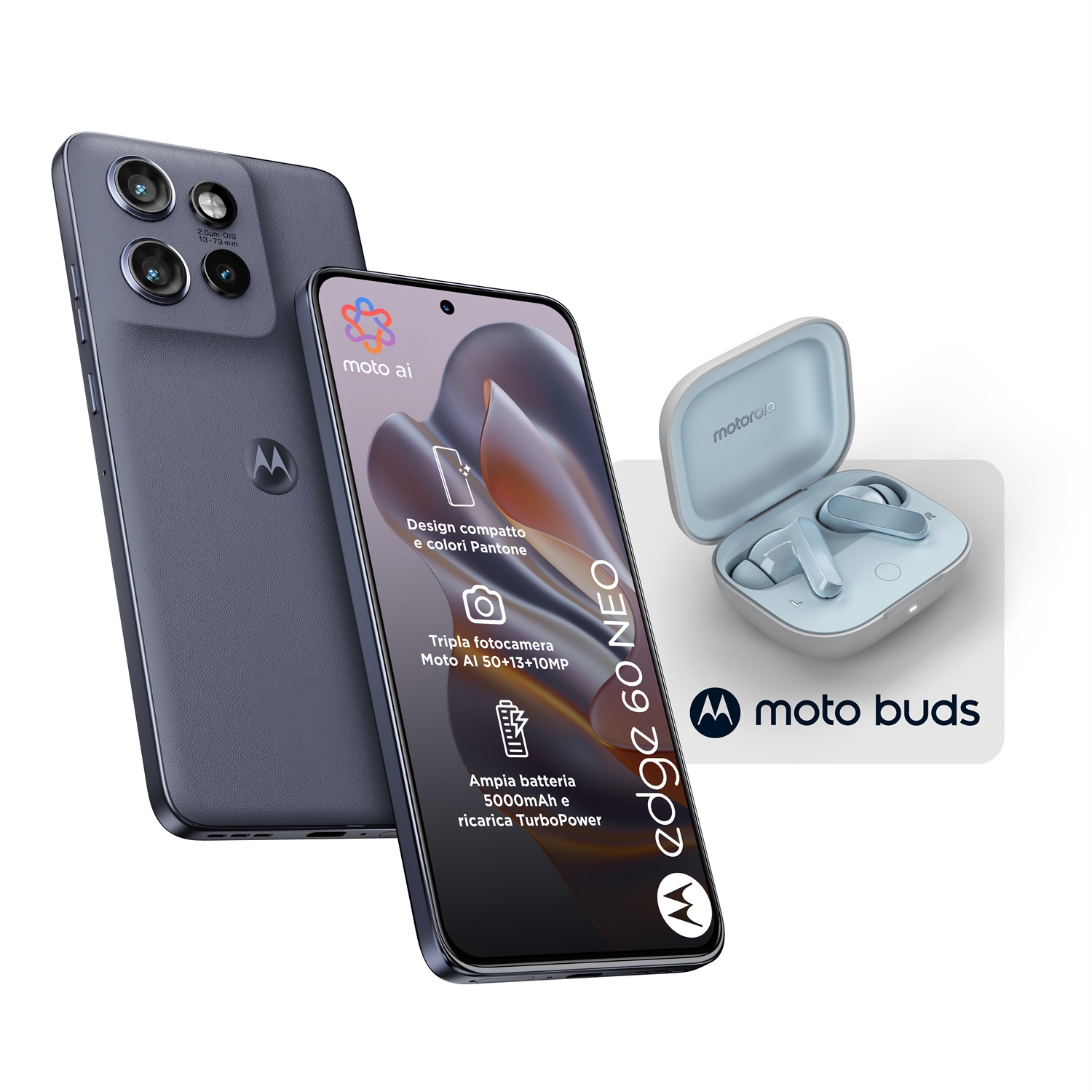 Motorola Edge 60 Neo - Smartphone 6,36'' Doppia SIM, 8GB RAM, 256GB, 5G, Android 15, Grigio con Moto Buds