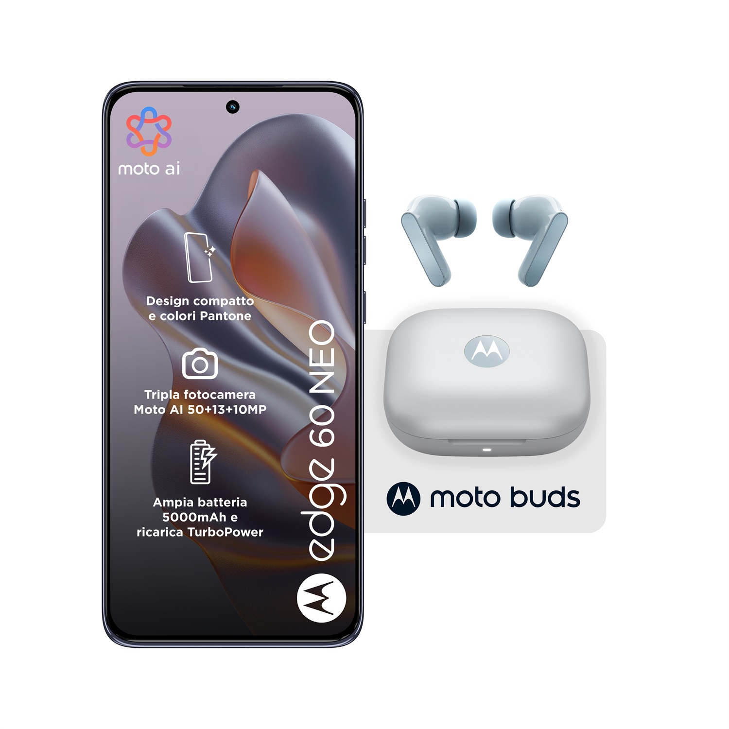 Motorola Edge 60 Neo - Smartphone 6,36'' Doppia SIM, 8GB RAM, 256GB, 5G, Android 15, Grigio con Moto Buds