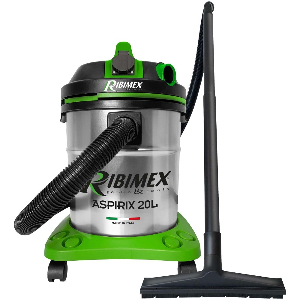 Ribimex Aspirix 1200W - Aspiratore per Solidi e Liquidi, Bidone Aspiratutto da 20L, Acciaio INOX, Funzione Soffiante, Filtro HEPA Lavabile
