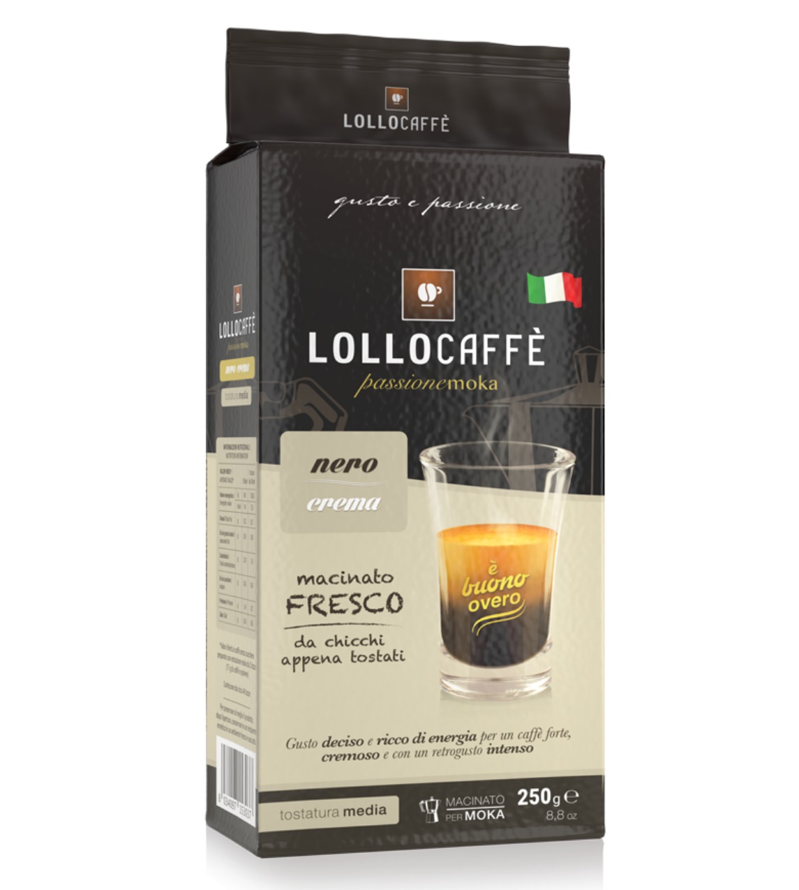 Lollo Caffè Macinato Nera Crema 250g - Caffè Torrefatto e Macinato con Gusto Deciso e Cremoso