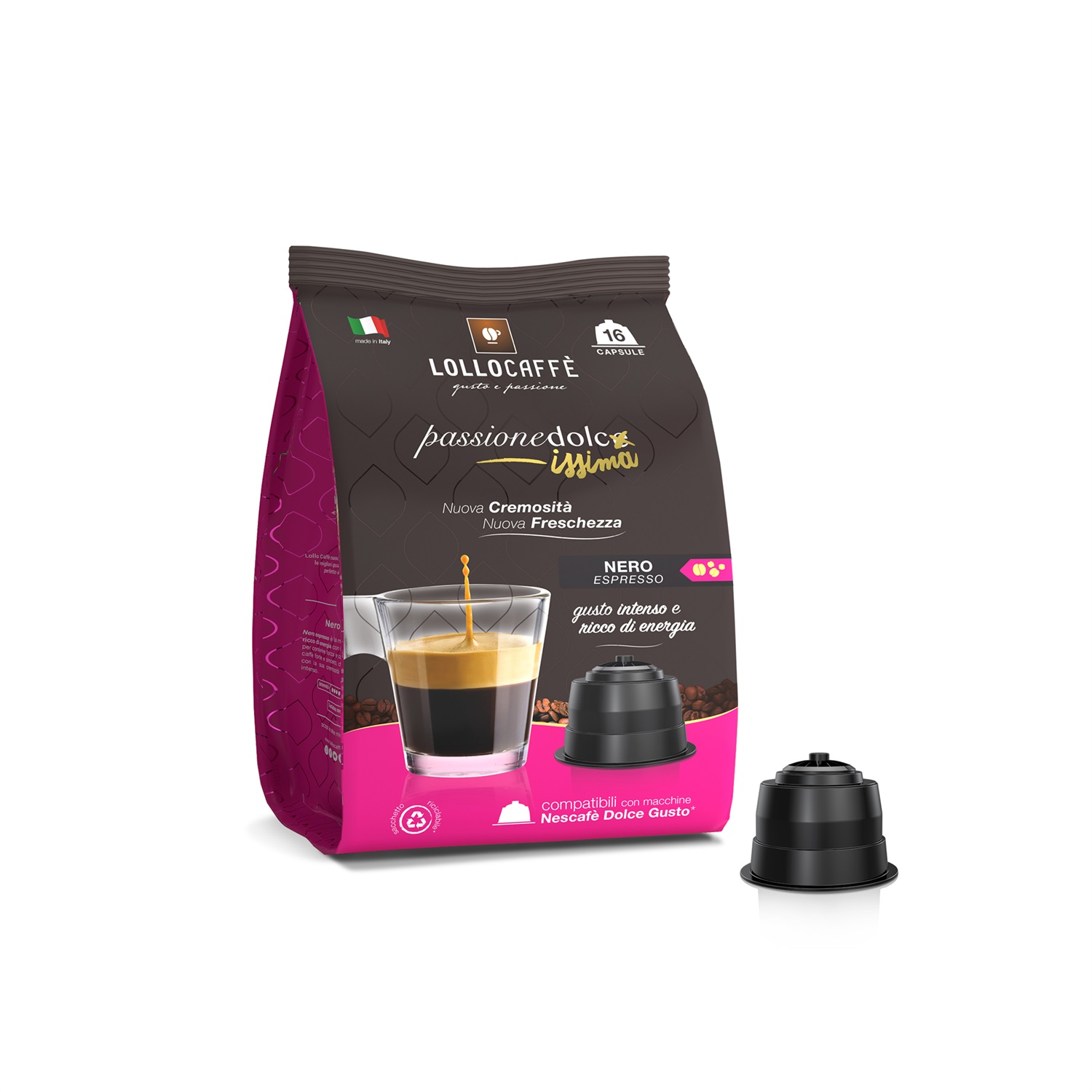 Lollo Caffè Capsule Compatibili Nescafé Dolce Gusto Miscela Nera 16pz - Gusto Deciso e Corposo