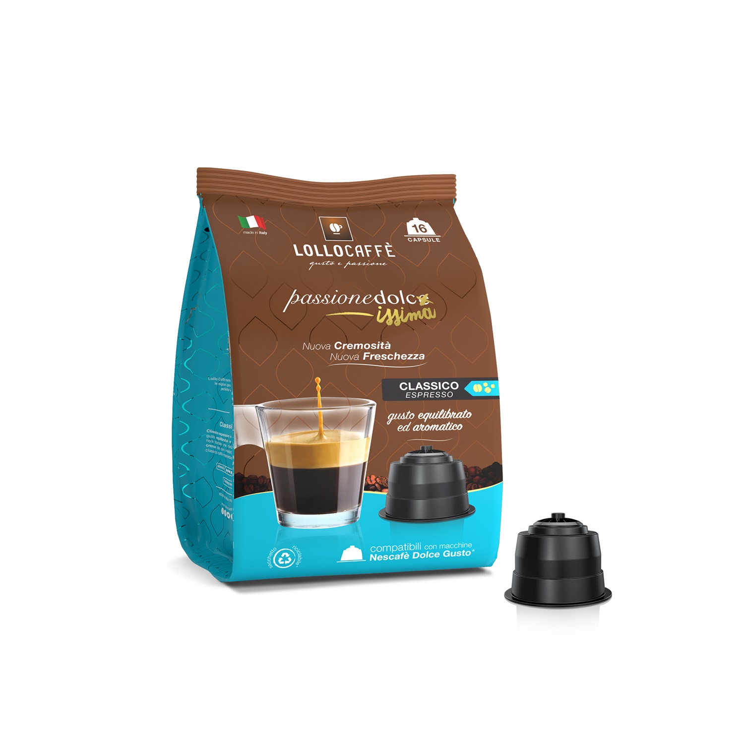 Lollo Caffè Capsule Compatibili Dolce Gusto Miscela Classica - 16 Capsule dal Gusto Equilibrato e Corposo
