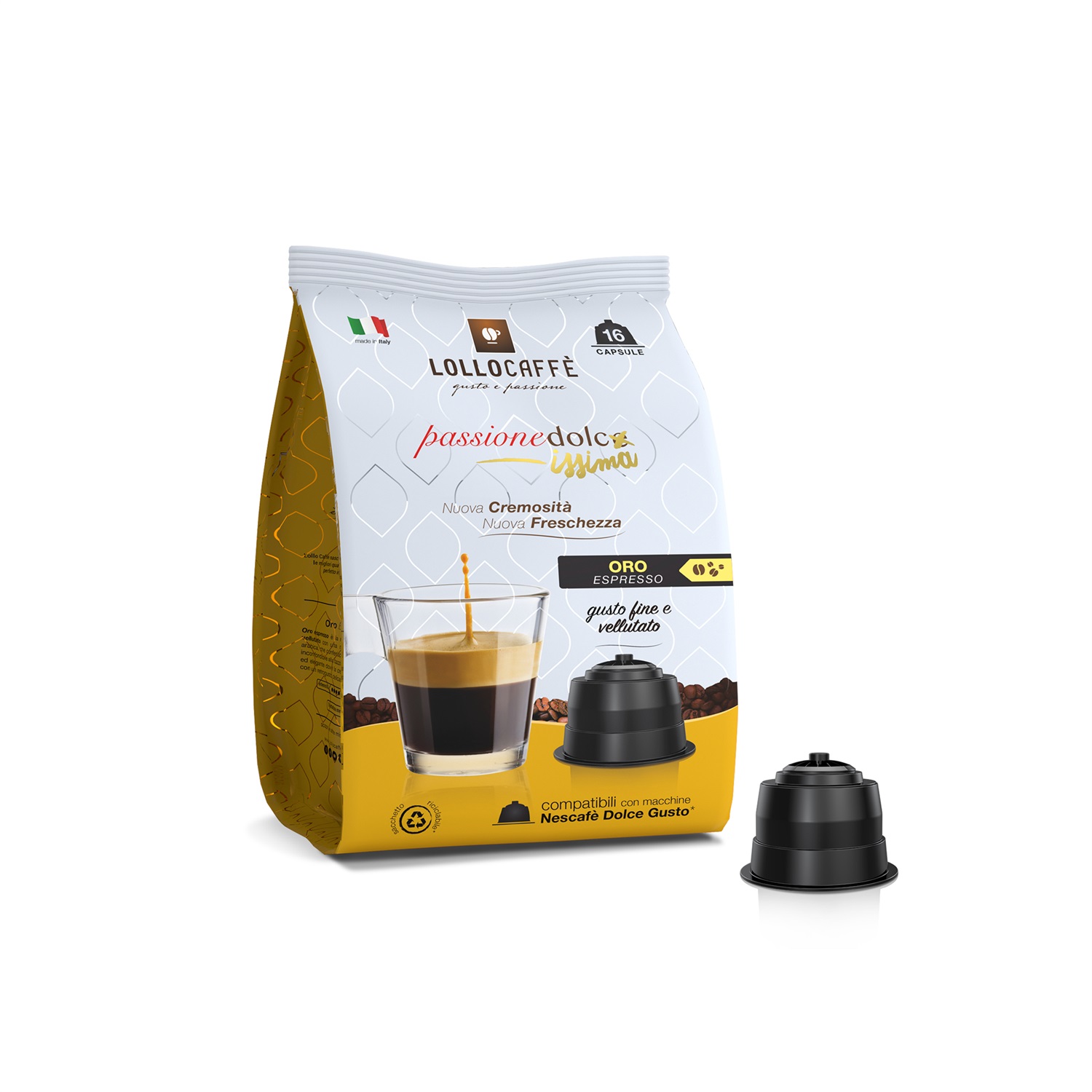 Lollo Caffè Miscela Oro - 16 Capsule Compatibili Dolce Gusto con Gusto Fine e Vellutato