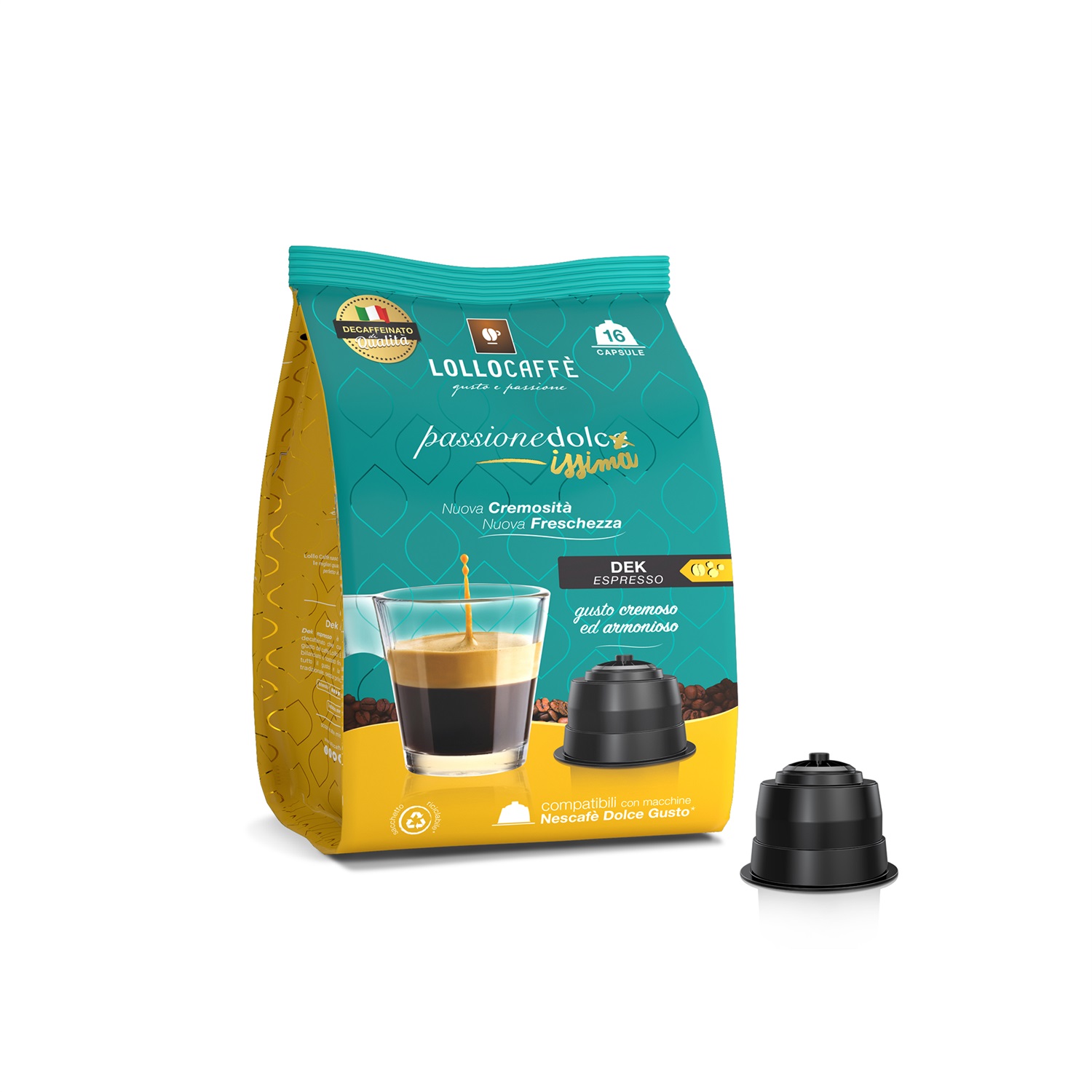 Lollo Caffè Miscela Decaffeinata - 96 Capsule Compatibili Dolce Gusto, Gusto Pieno e Cremoso, Privo di Caffeina