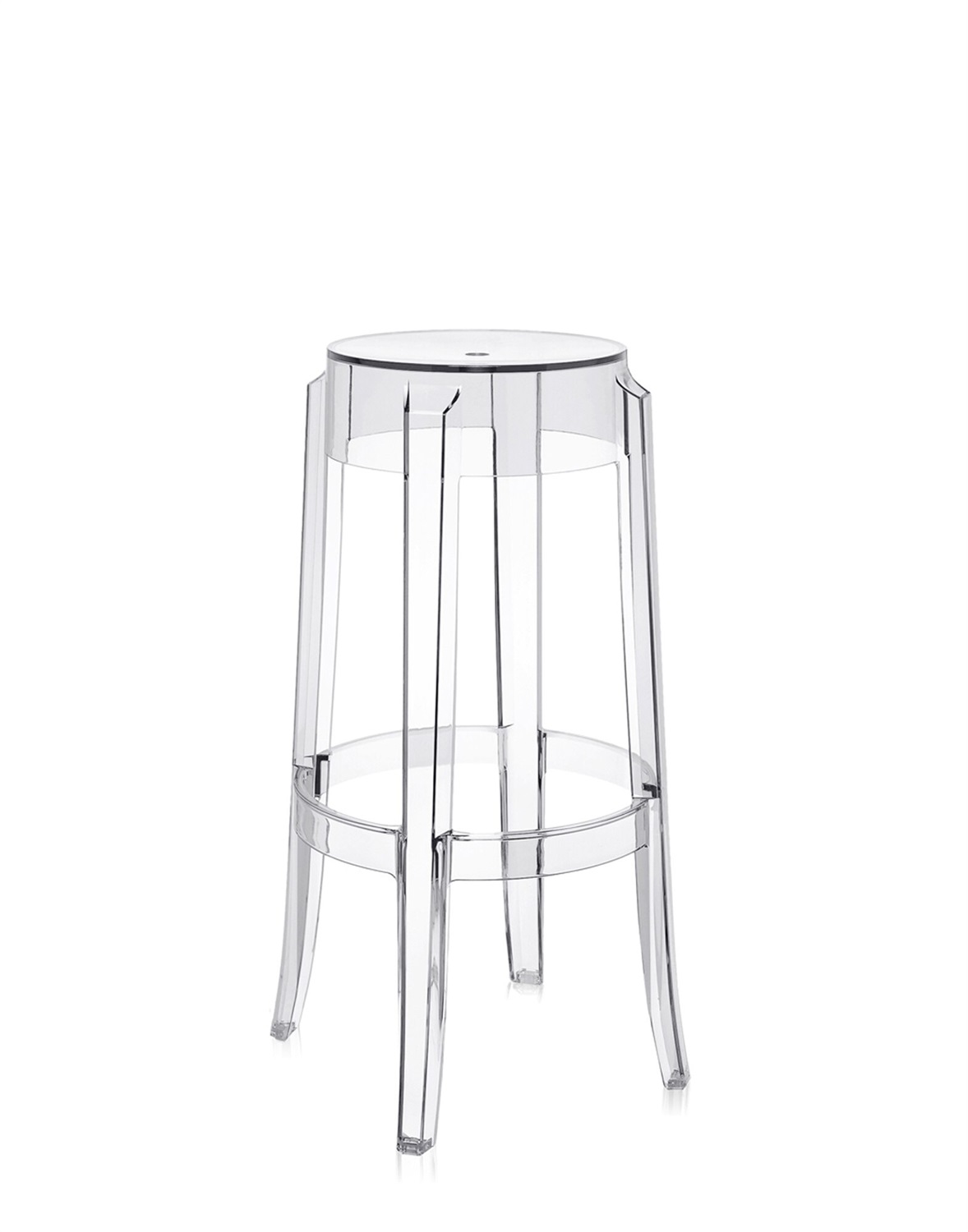 Kartell Sgabello Alto Impilabile Charles Ghost - Trasparente in Policarbonato, Design di Philippe Starck, Altezza 75 cm