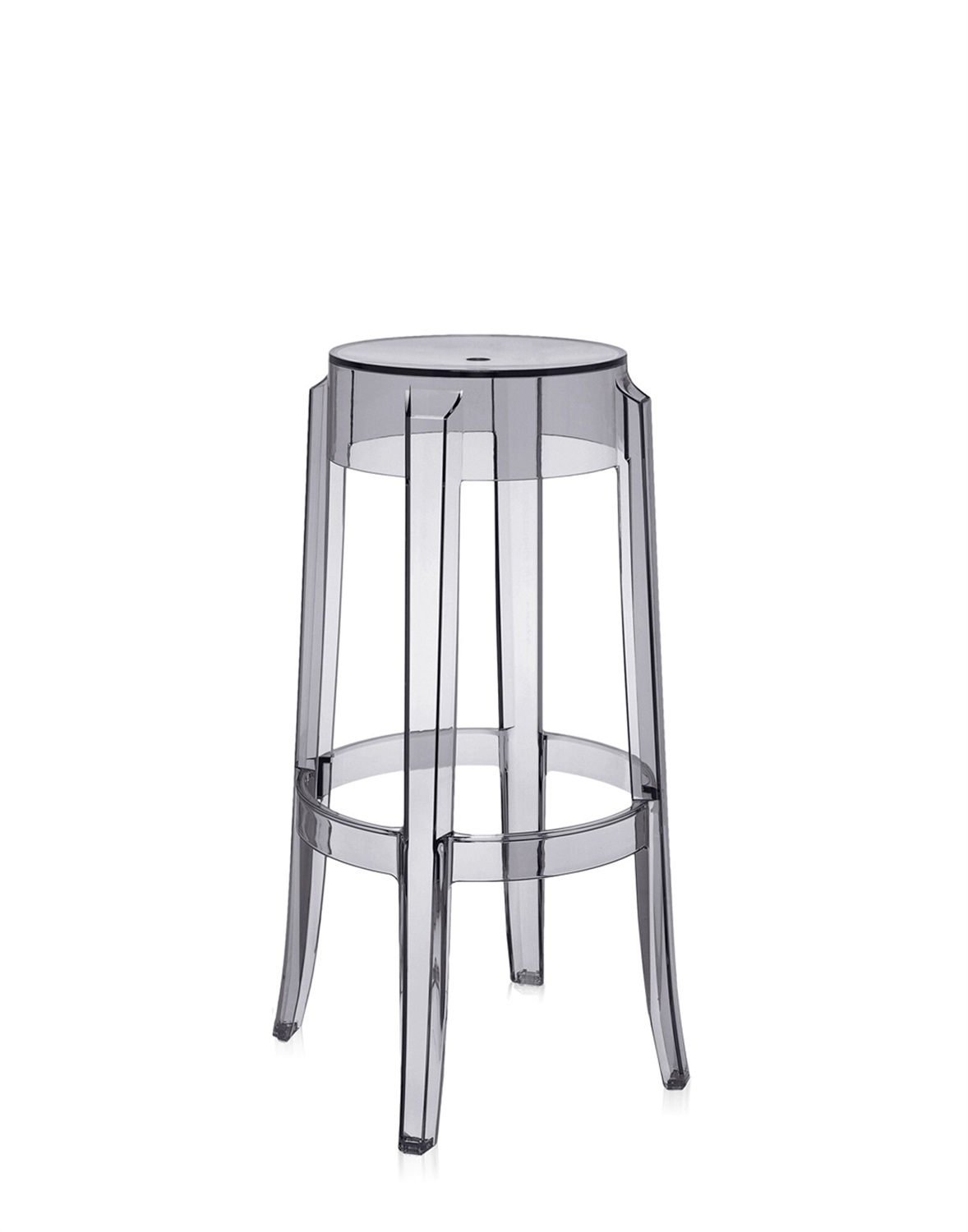 KARTELL Charles Ghost Sgabello Fumè Trasparente, Altezza 75 cm, Design Philippe Starck, Impilabile