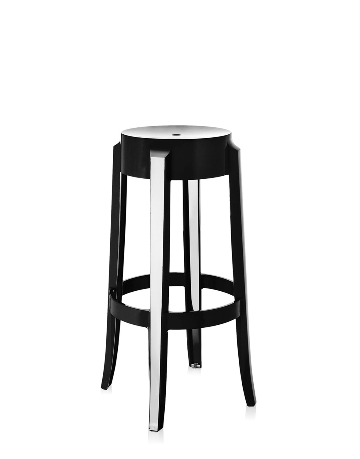 Kartell Charles Ghost Sgabello Alto Impilabile - Nero - Policarbonato - Design Philippe Starck - Altezza 75 cm