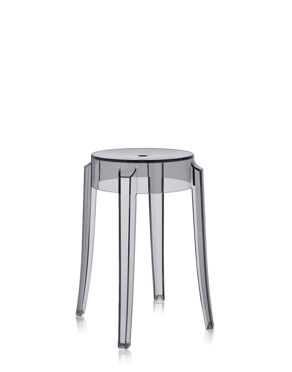 Kartell Charles Ghost Sgabello - Grigio/Fumè Trasparente, Policarbonato, Design Philippe Starck, H 46 cm