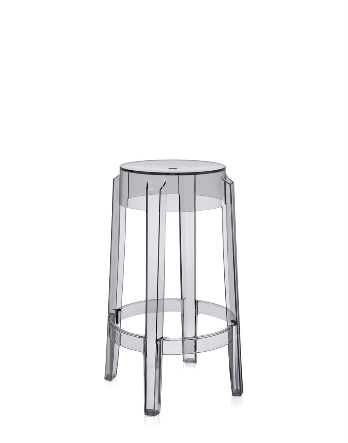 Kartell Charles Ghost Sgabello Alto Impilabile - Grigio/Fumè Trasparente, Design Philippe Starck, H 65 cm