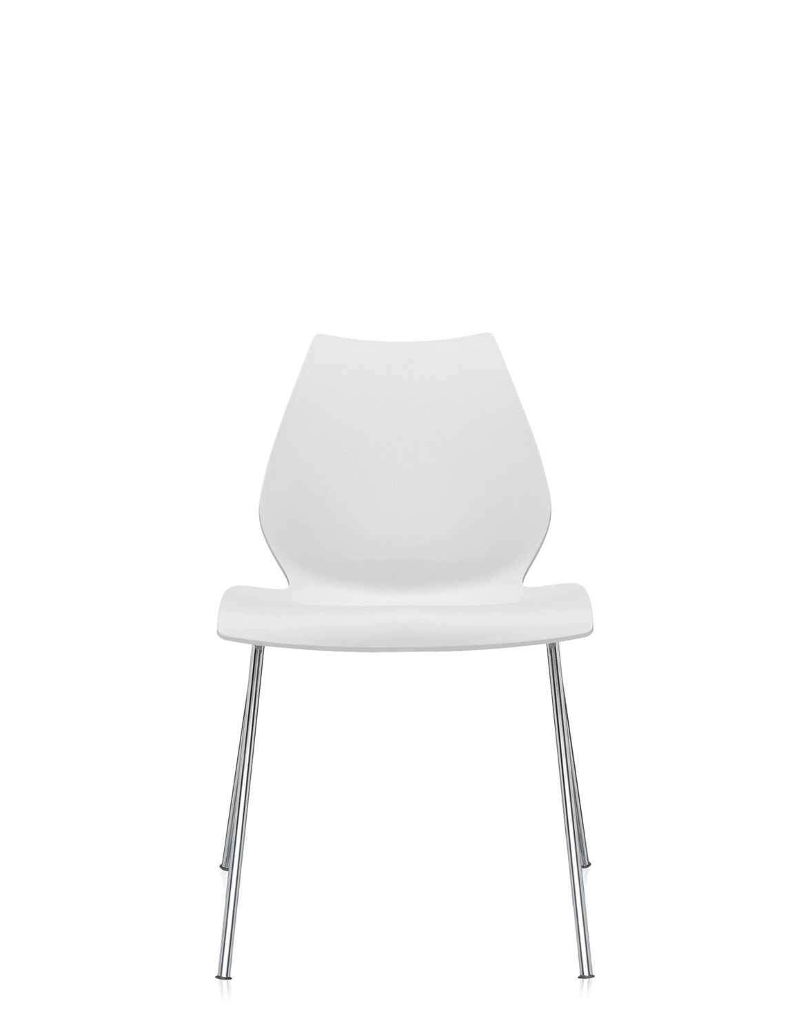Kartell Maui Sedia Impilabile Senza Braccioli - Set da 2 - Design Vico Magistretti - Bianco Zinco - Acciaio Cromato