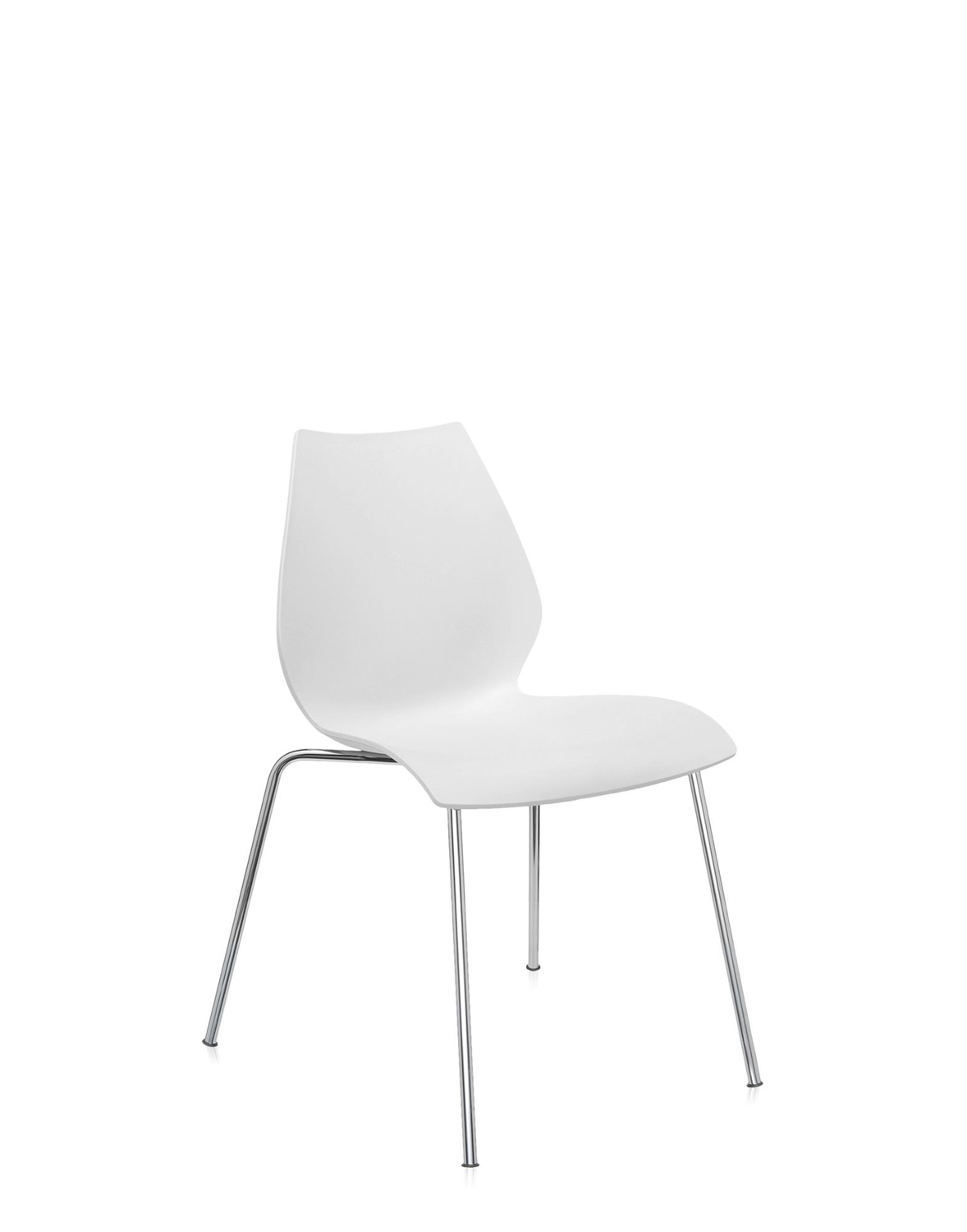 Kartell Maui Sedia Impilabile Senza Braccioli - Set da 2 - Design Vico Magistretti - Bianco Zinco - Acciaio Cromato
