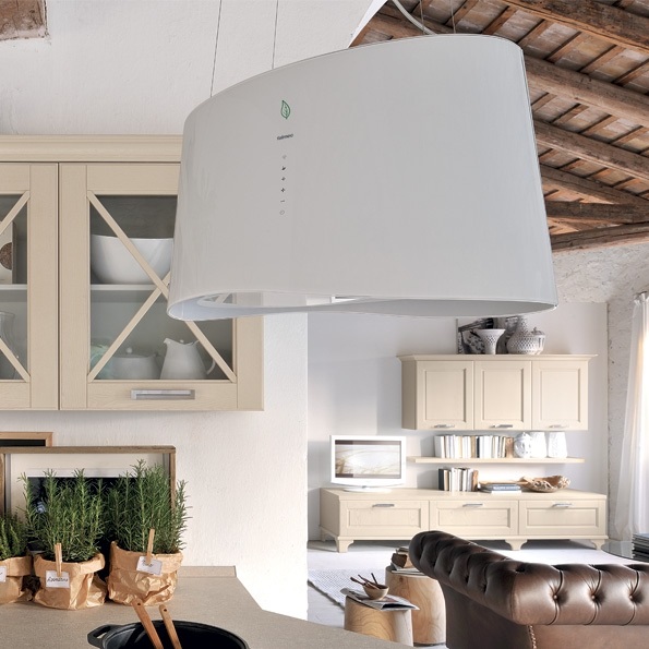 Falmec Mare E.ion Cappa Aspirante a Isola 66 cm Vetro Bianco con Sistema di Purificazione dell'Aria 450 m³/h