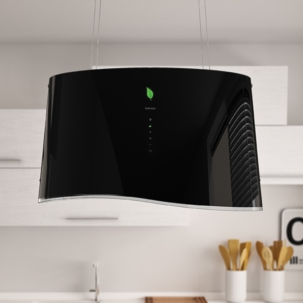 Falmec Mare E.ion Cappa Aspirante a Isola in Vetro Nero 66 cm - Potenza 450 m³/h, Filtrante, Tecnologia E.ion