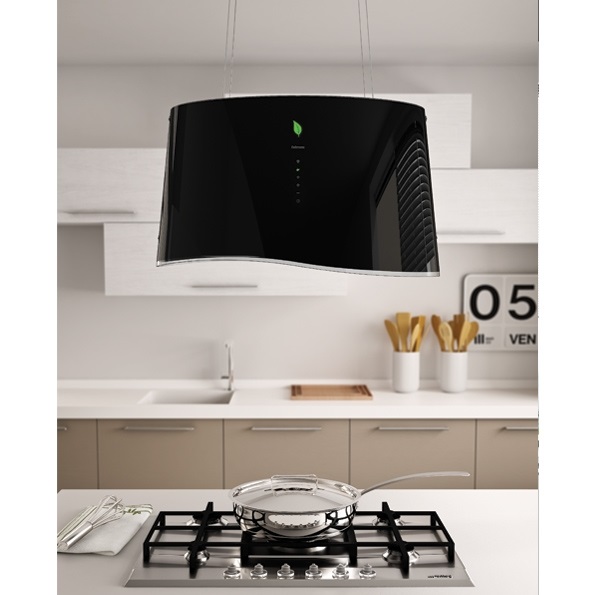 Falmec Mare E.ion Cappa Aspirante a Isola in Vetro Nero 66 cm - Potenza 450 m³/h, Filtrante, Tecnologia E.ion