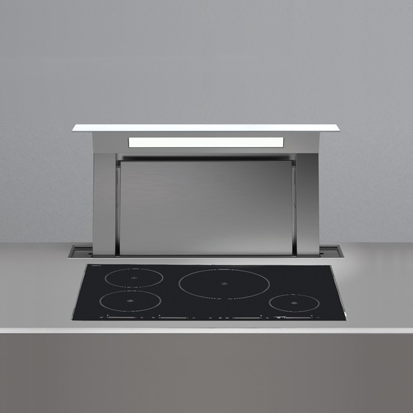 Falmec Cappa Downdraft Worktop 120 cm - Acciaio Inox e Vetro Bianco, Aspirazione Perimetrale, Pulsantiera Touch, Illuminazione LED