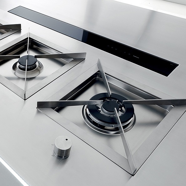 Falmec Cappa Down Draft 120 cm - Acciaio Inox e Vetro Temperato Nero, Aspirazione Perimetrale, Classe Energetica B