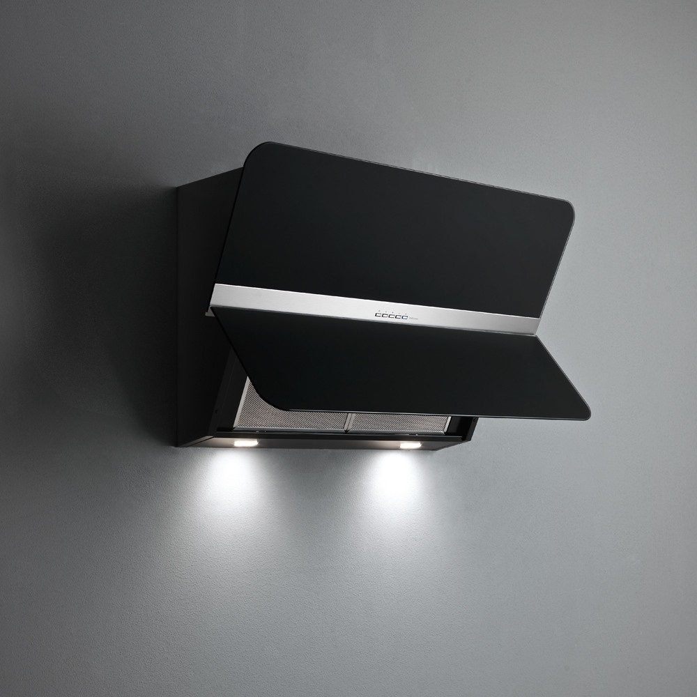 Falmec Flipper Cappa Aspirante a Parete 55 cm in Vetro Nero, 800 m³/h, Classe A, Illuminazione LED