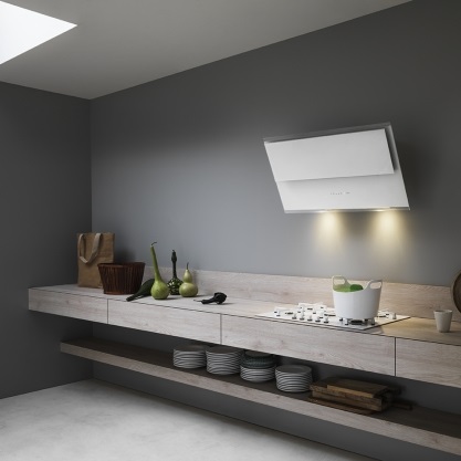 Falmec Verso Cappa Aspirante a Parete 55 cm Vetro Temperato Lucido Bianco 800 m³/h con Pulsantiera Touch e Filtro Antigrasso