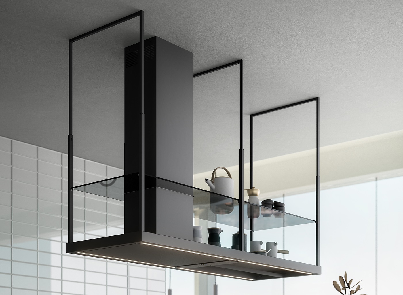 Falmec Europa 175 Black Cappa Aspirante a Isola Nero 800 m³/h Classe A, Filtro Antigrasso Metallico