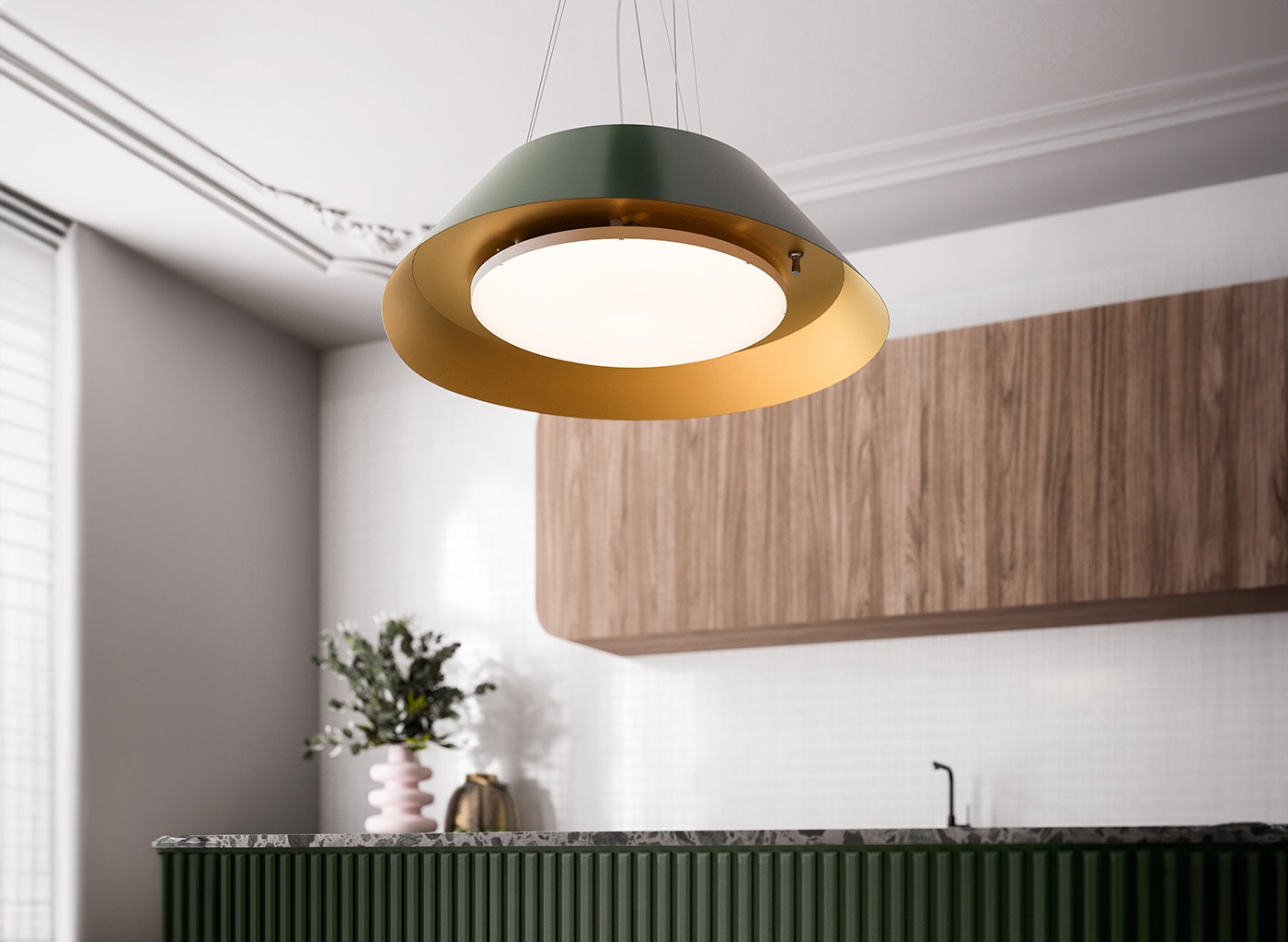 Falmec Vogue Cappa Aspirante a Isola Verde 600 m³/h, Filtrante, 88 cm, Acciaio, Filtro Antigrasso Lavabile