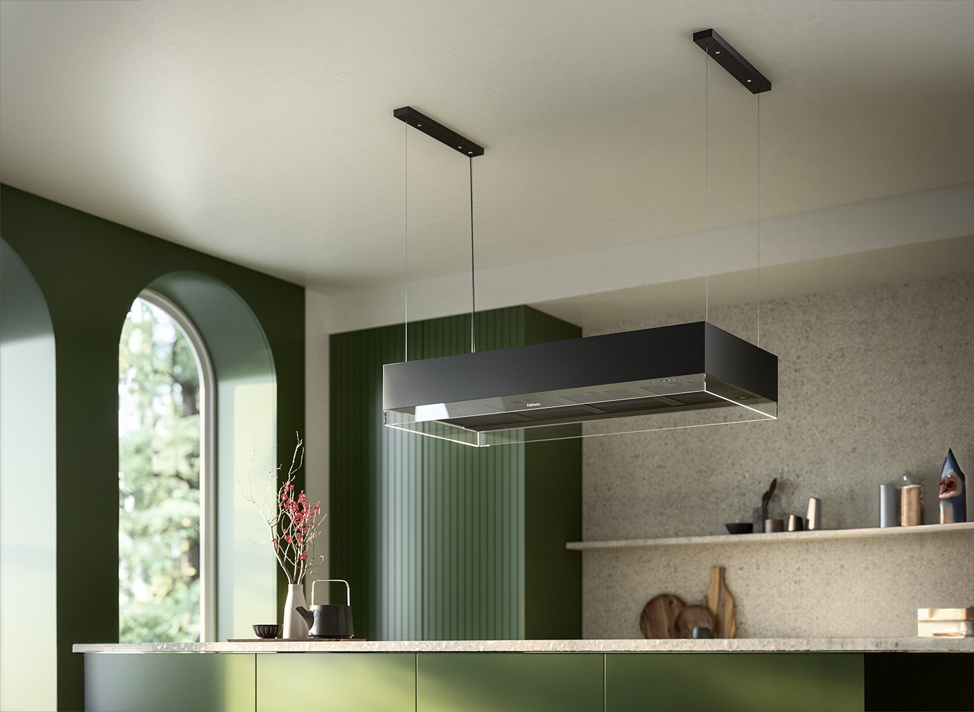 Falmec Vetra Cappa a Isola 120 cm Nero 600 m³/h Filtrante e Aspirante con Vetro Temperato