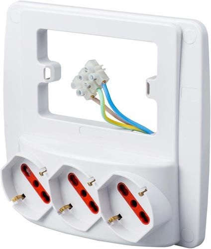 Rosi RS94132 Multipresa da Parete 3 Prese Schuko Bivalenti 10/16A, Rosso e Bianco, Materiale Nylon, IP20