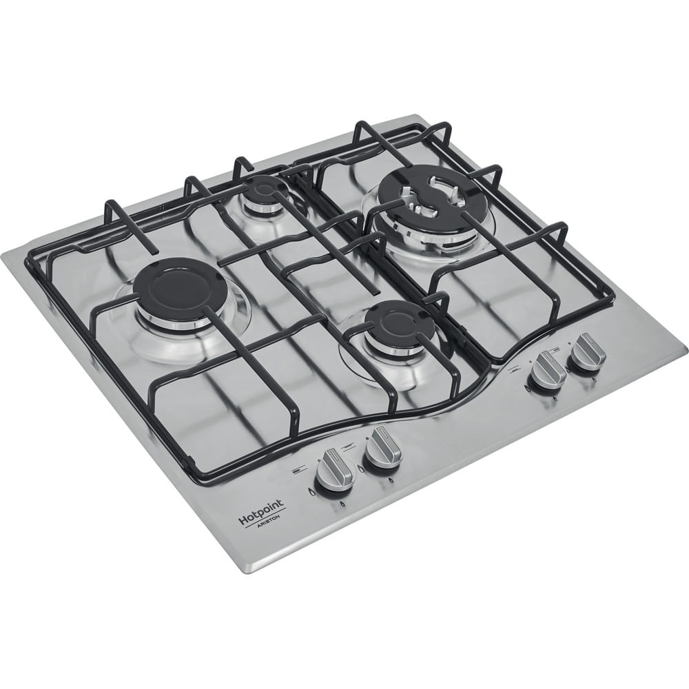 Hotpoint Ariston Piano Cottura a Gas PCN 642 T/IX/HAR - 60 cm, Acciaio Inox, 4 Fuochi con Bruciatore Tripla Corona, Griglie Smaltate, Accensione Elettronica