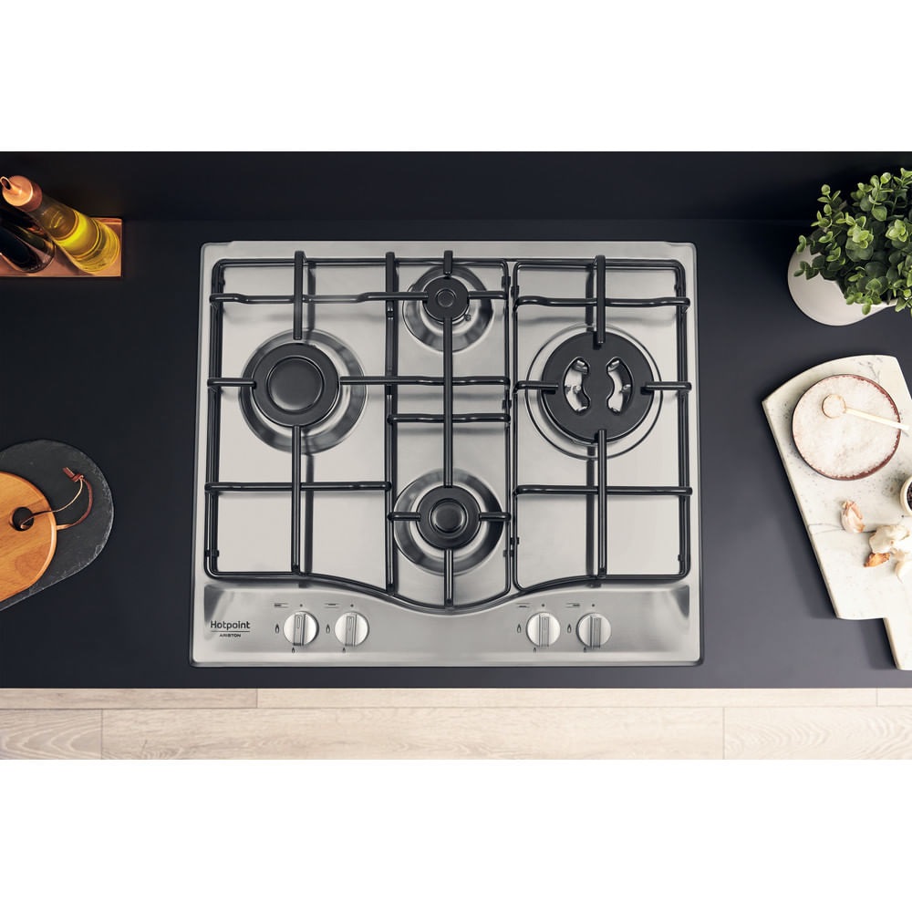 Hotpoint Ariston Piano Cottura a Gas PCN 642 T/IX/HAR - 60 cm, Acciaio Inox, 4 Fuochi con Bruciatore Tripla Corona, Griglie Smaltate, Accensione Elettronica