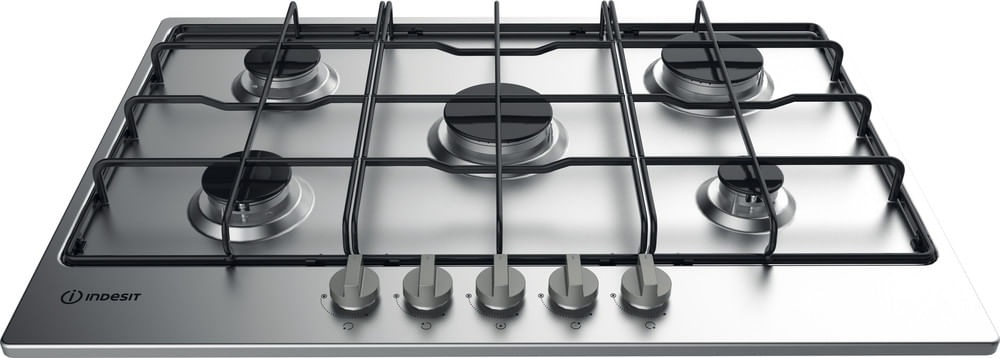 Indesit THP 752 IX/I Piano Cottura a Gas 75 cm, 5 Fuochi, Acciaio Inox, Da Incasso