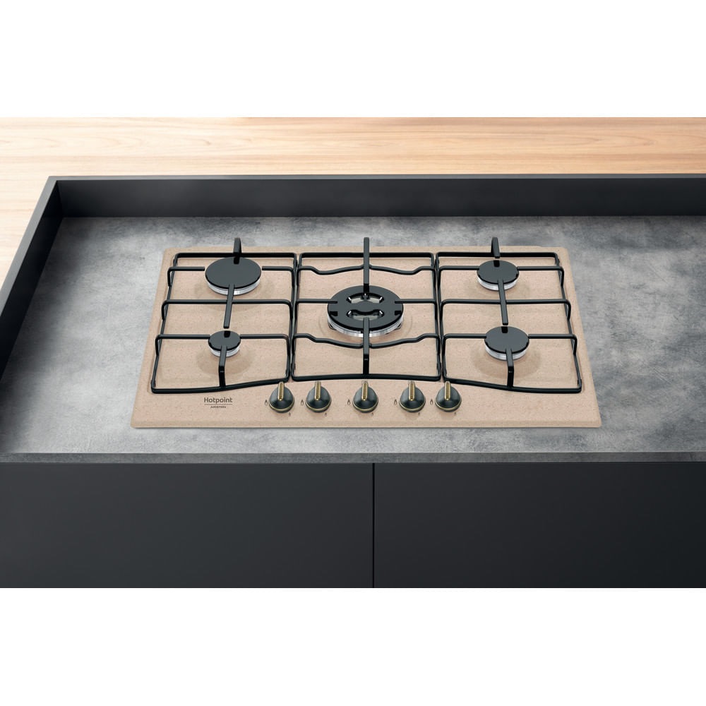 Hotpoint Ariston Piano Cottura a Gas PCN 750 T (AV) R/HA, 5 Fuochi, 75 cm, Colore Avena, Griglie Smaltate, Tripla Corona