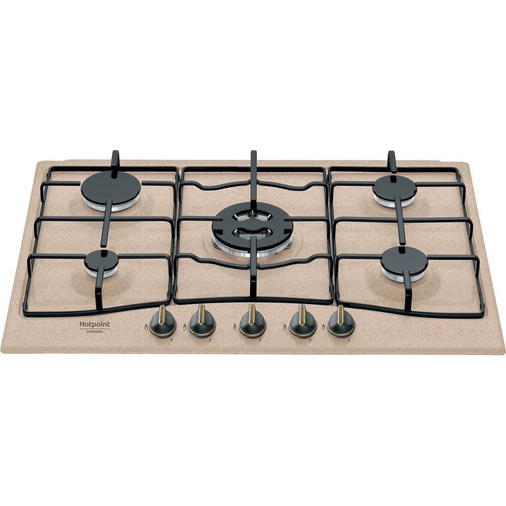 Hotpoint Ariston Piano Cottura a Gas PCN 750 T (AV) R/HA, 5 Fuochi, 75 cm, Colore Avena, Griglie Smaltate, Tripla Corona