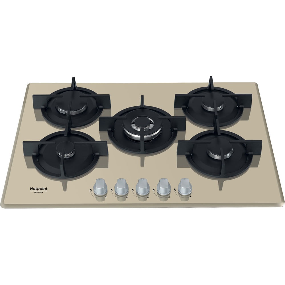 Hotpoint Ariston Piano Cottura a Gas HAGD 72S/CH - 73 cm, 5 Fuochi, Vetro Champagne, Da Incasso