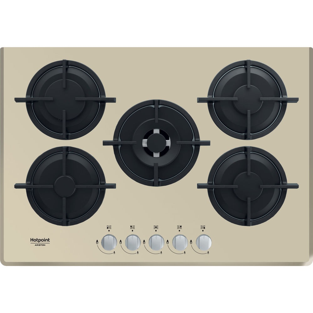 Hotpoint Ariston Piano Cottura a Gas HAGD 72S/CH - 73 cm, 5 Fuochi, Vetro Champagne, Da Incasso