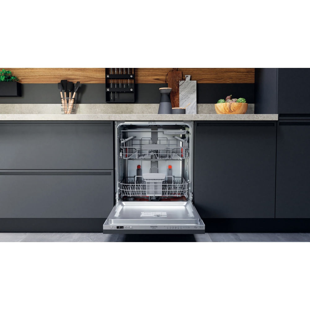 Hotpoint Ariston Lavastoviglie da incasso HIC 3C41 CW - 60 cm, 14 coperti, Classe C, Acciaio inossidabile, 9 programmi, Avvio ritardato fino a 24 ore, 41 dBA, Argento