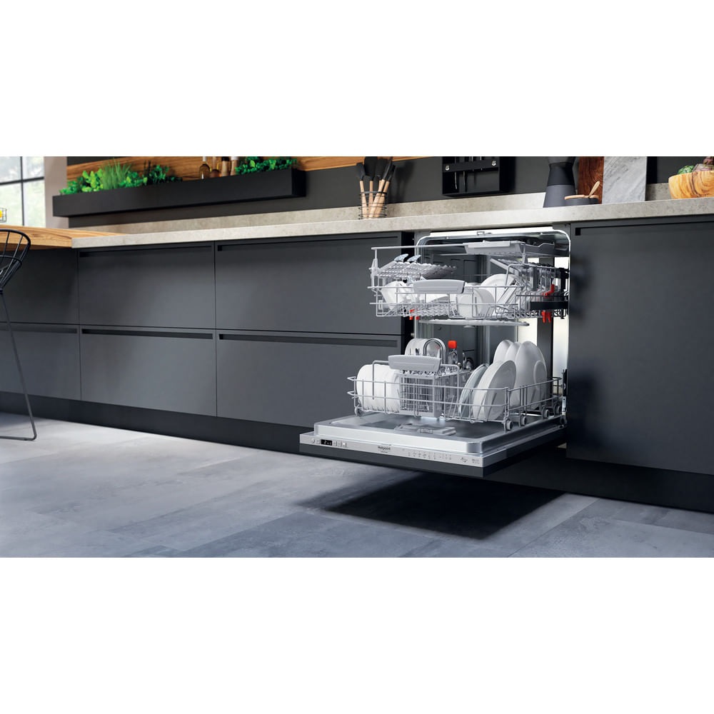 Hotpoint Ariston Lavastoviglie da incasso HIC 3C41 CW - 60 cm, 14 coperti, Classe C, Acciaio inossidabile, 9 programmi, Avvio ritardato fino a 24 ore, 41 dBA, Argento