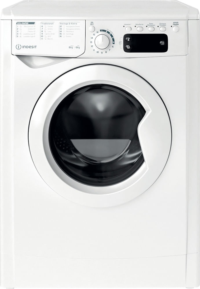 Indesit EWDE 861483 W IT N - Lavasciuga 8kg Carica Frontale, Libera Installazione, Centrifuga 1400 Giri/min, Classe Energetica D, Dimensioni 59,5x53,5x85 cm, Cerniera Porta Sinistra