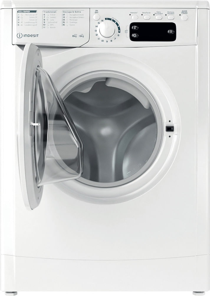 Indesit EWDE 861483 W IT N - Lavasciuga 8kg Carica Frontale, Libera Installazione, Centrifuga 1400 Giri/min, Classe Energetica D, Dimensioni 59,5x53,5x85 cm, Cerniera Porta Sinistra