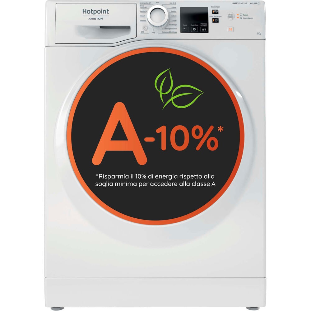 Hotpoint Ariston Lavatrice 9 Kg Classe A Caricamento Frontale 1400 giri/min Bianco con Funzione Vapore e Tecnologia Inverter - NF97WK IT