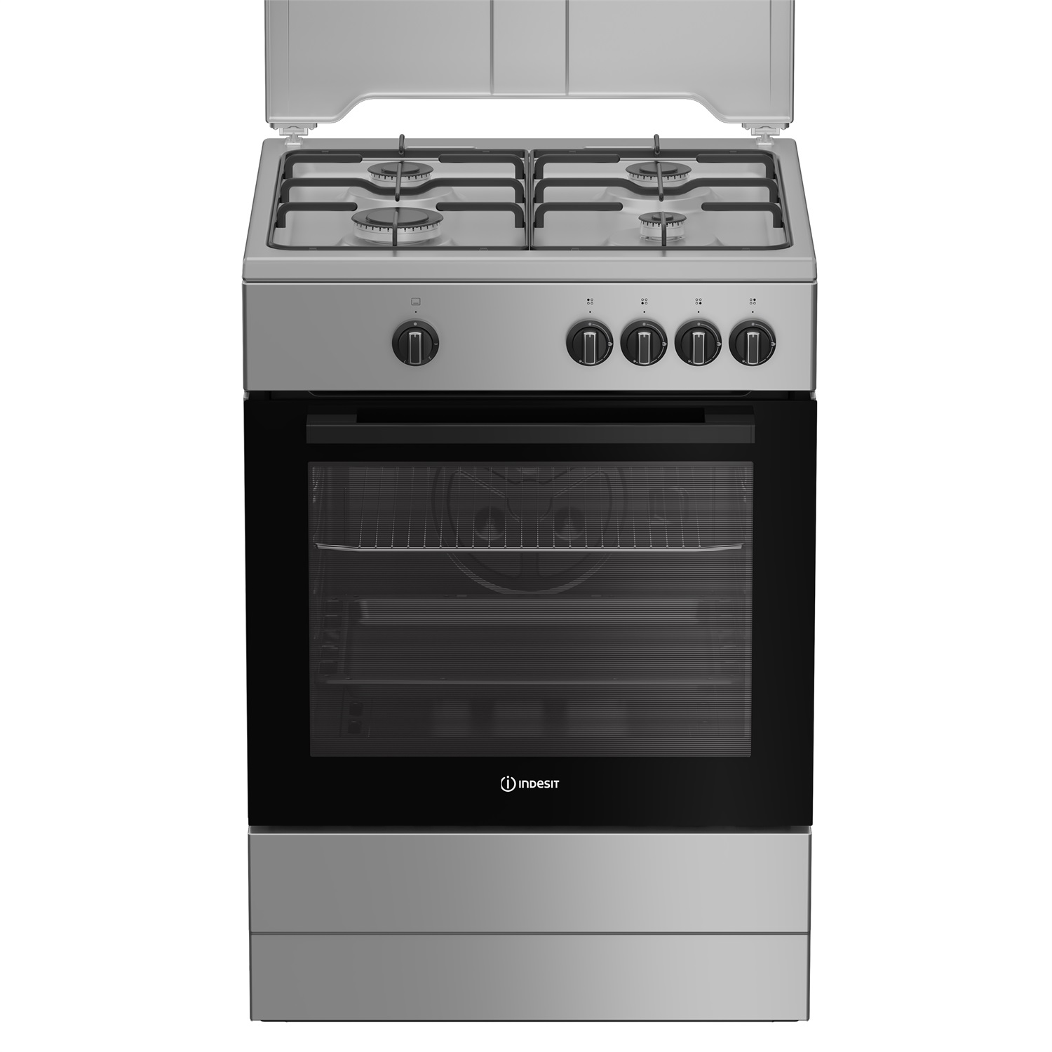 Indesit I6GGKMS Cucina a Gas 60cm, 4 Fuochi, Forno 64L, A , Acciaio Inox con Funzioni Click&Clean e Steam&Clean