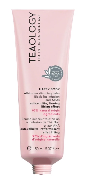 Teaology Happy Body Balsamo Snellente Multifunzionale 150 ml - Anticellulite, Rassodante, Effetto Lifting con Infuso di Tè Nero Bio e AHA