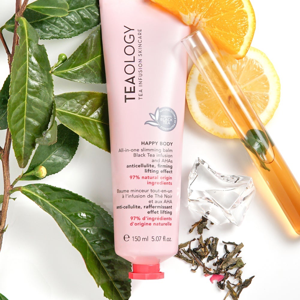Teaology Happy Body Balsamo Snellente Multifunzionale 150 ml - Anticellulite, Rassodante, Effetto Lifting con Infuso di Tè Nero Bio e AHA