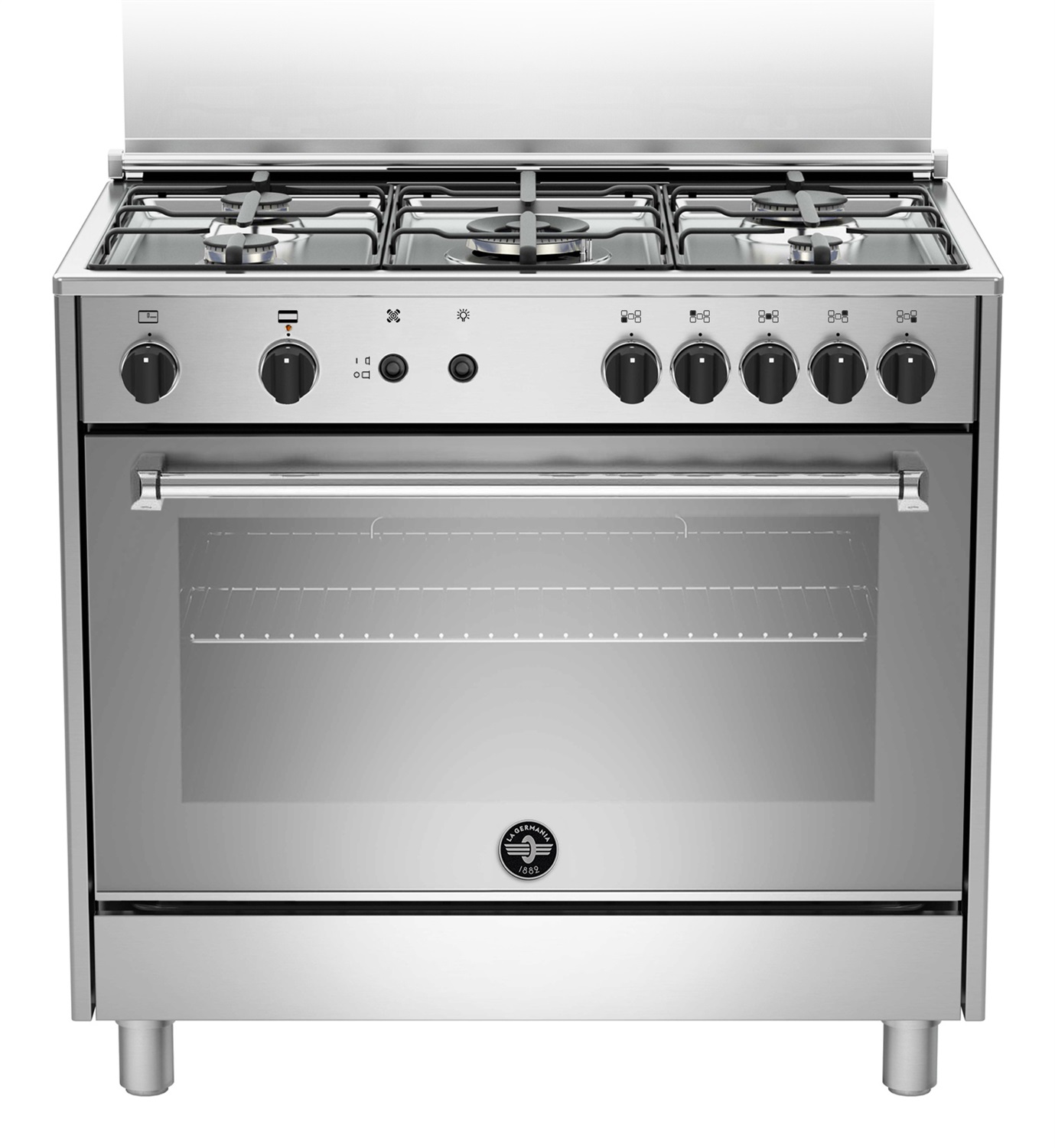 La Germania AMN965EXVC - Cucina in Acciaio Inox, 5 Fuochi Gas, Forno Elettrico Singolo, 90x60 cm, Classe A