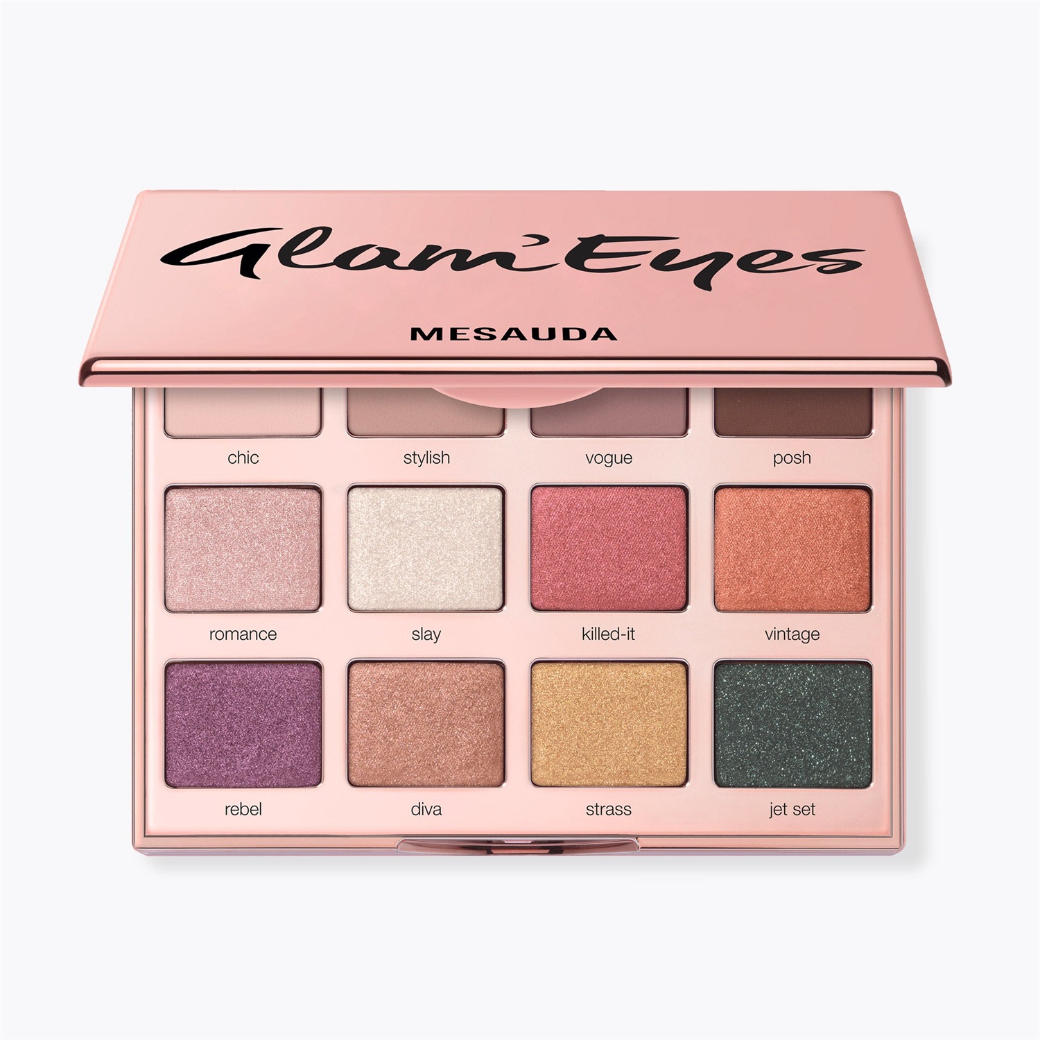 MESAUDA Glam'Eyes Palette - 12 Ombretti Compatti in 3 Texture (Matt, Shimmer, Duo-Chrome)