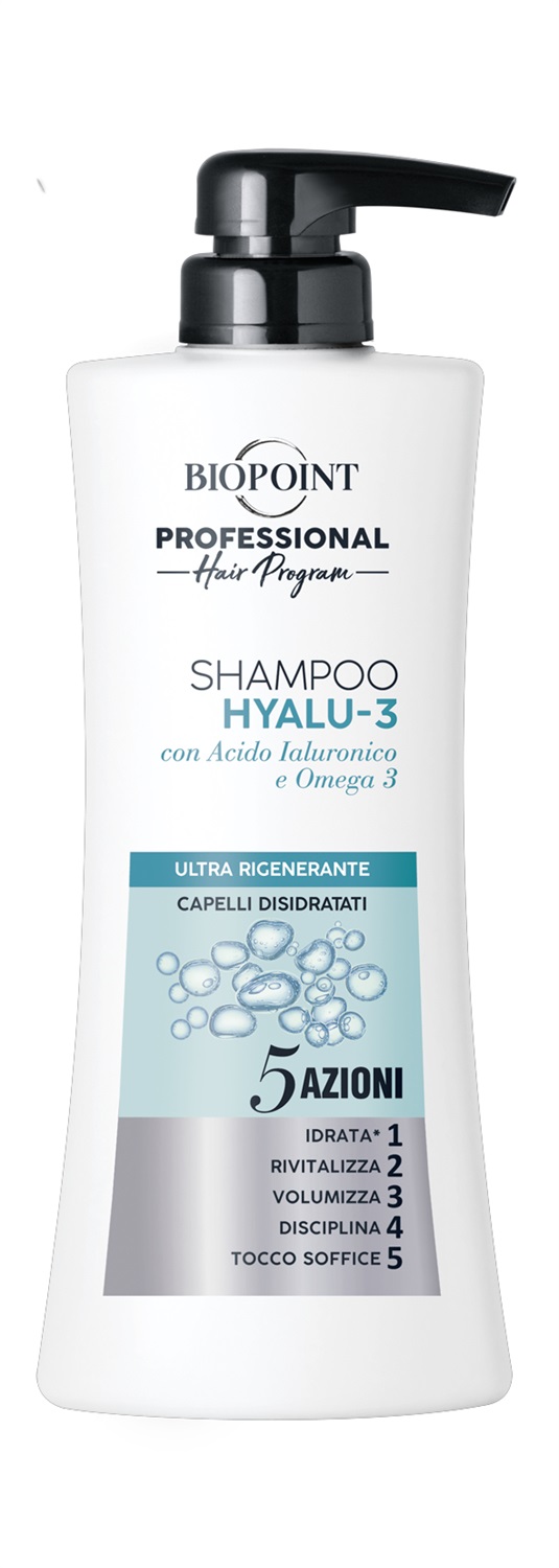 Biopoint Shampoo Hyalu-3 400 ml - Idratante e Rivitalizzante per Capelli Disidratati e Secchi con Acido Ialuronico e Omega 3