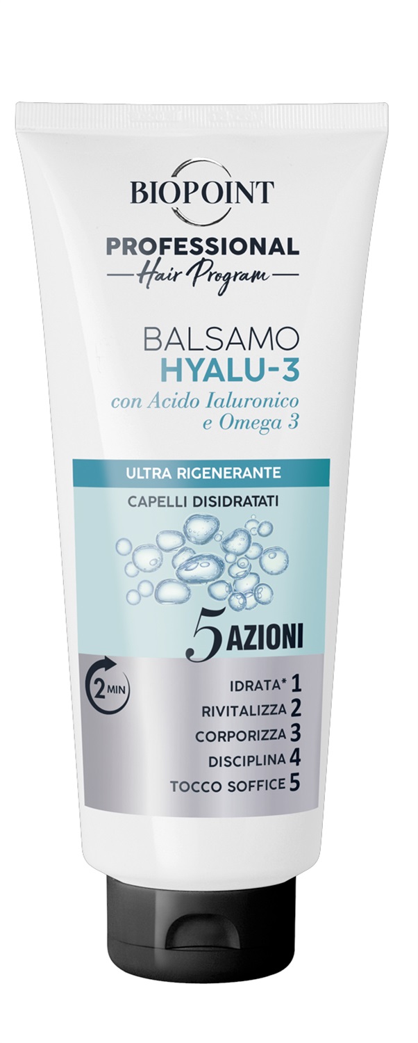Biopoint Balsamo Hyalu-3 350 ml - Idratante e Rigenerante per Capelli Disidratati con Acido Ialuronico e Omega 3