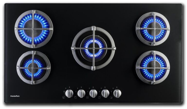 PremierTech PC5G90V Piano Cottura a Gas 5 Fuochi 90 cm Vetro Nero con Bruciatore Wok e Accensione Elettrica