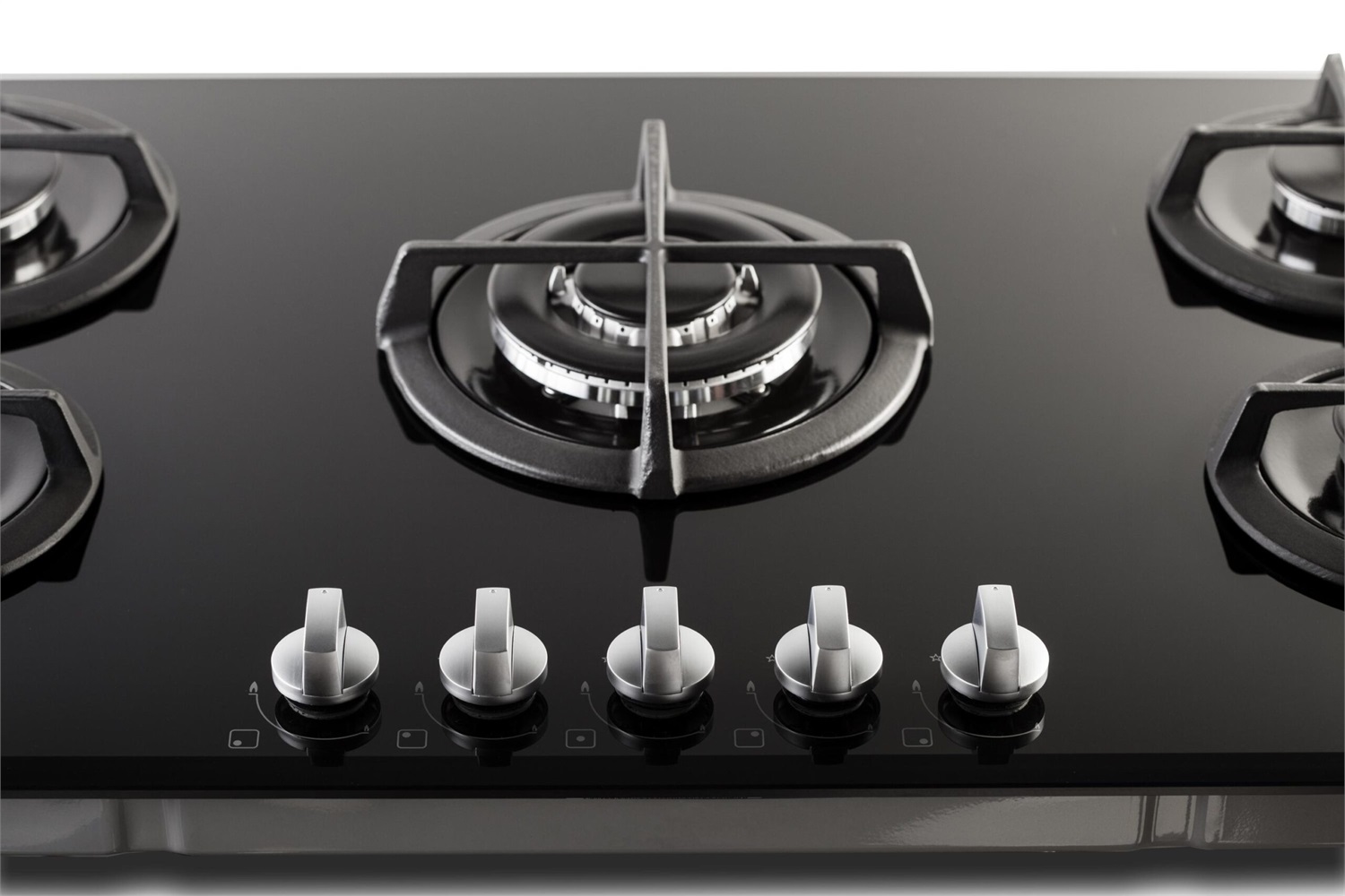 PremierTech PC5G90V Piano Cottura a Gas 5 Fuochi 90 cm Vetro Nero con Bruciatore Wok e Accensione Elettrica