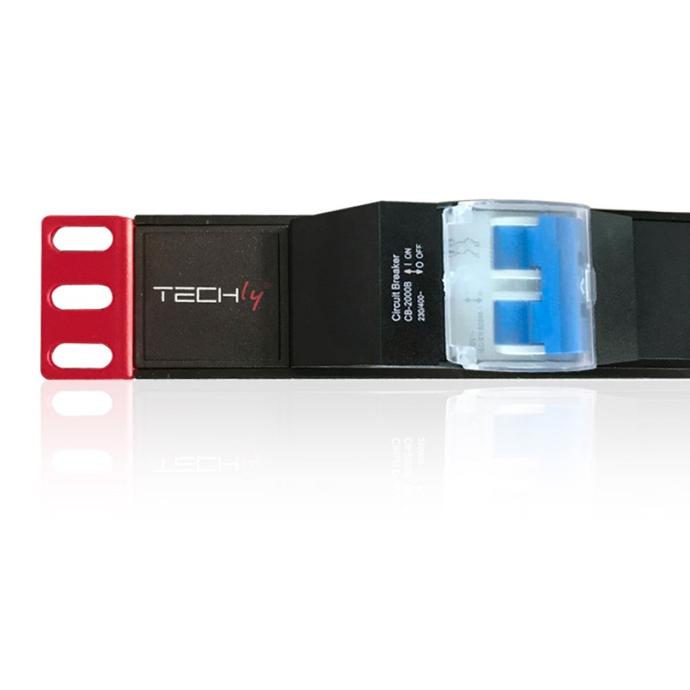 Techly I-CASE STRIP-61UD Multipresa da Rack 19'' con 6 Uscite, Protezione Magnetotermica e Spina Schuko Angolata