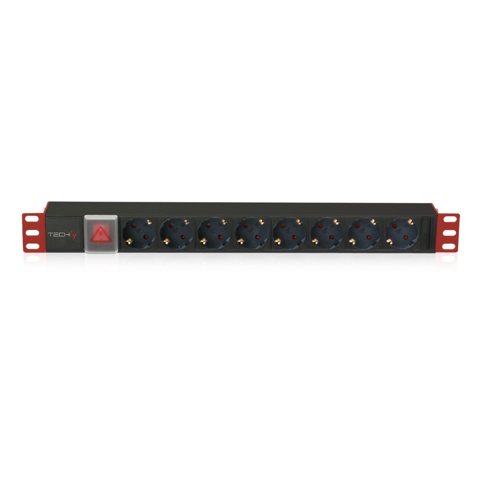Techly I-CASE STRIP-81UD - Barra di alimentazione PDU 8 prese AC, 1U, 3m, Monofase, Alluminio, Nero